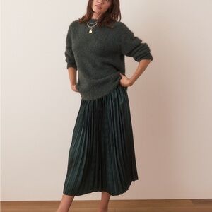 Marine Layer | Dark Green Pleated Midi Skirt